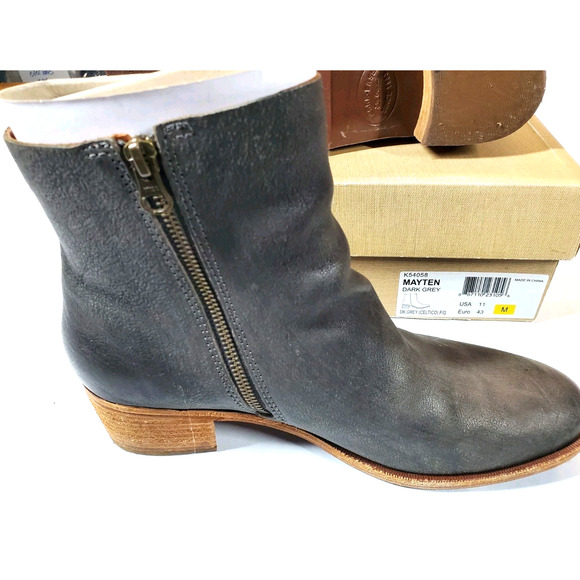 Kork Ease Womens 11 Leather Block Heeled Boots Ankle Bootie Dark Gray Mayten - Picture 1 of 8